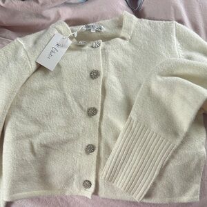 Cream Cardigan with Sparkling Buttons